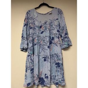 Violet Weekend Women's Blue Striped Floral Print Tiered‎ Dress - S